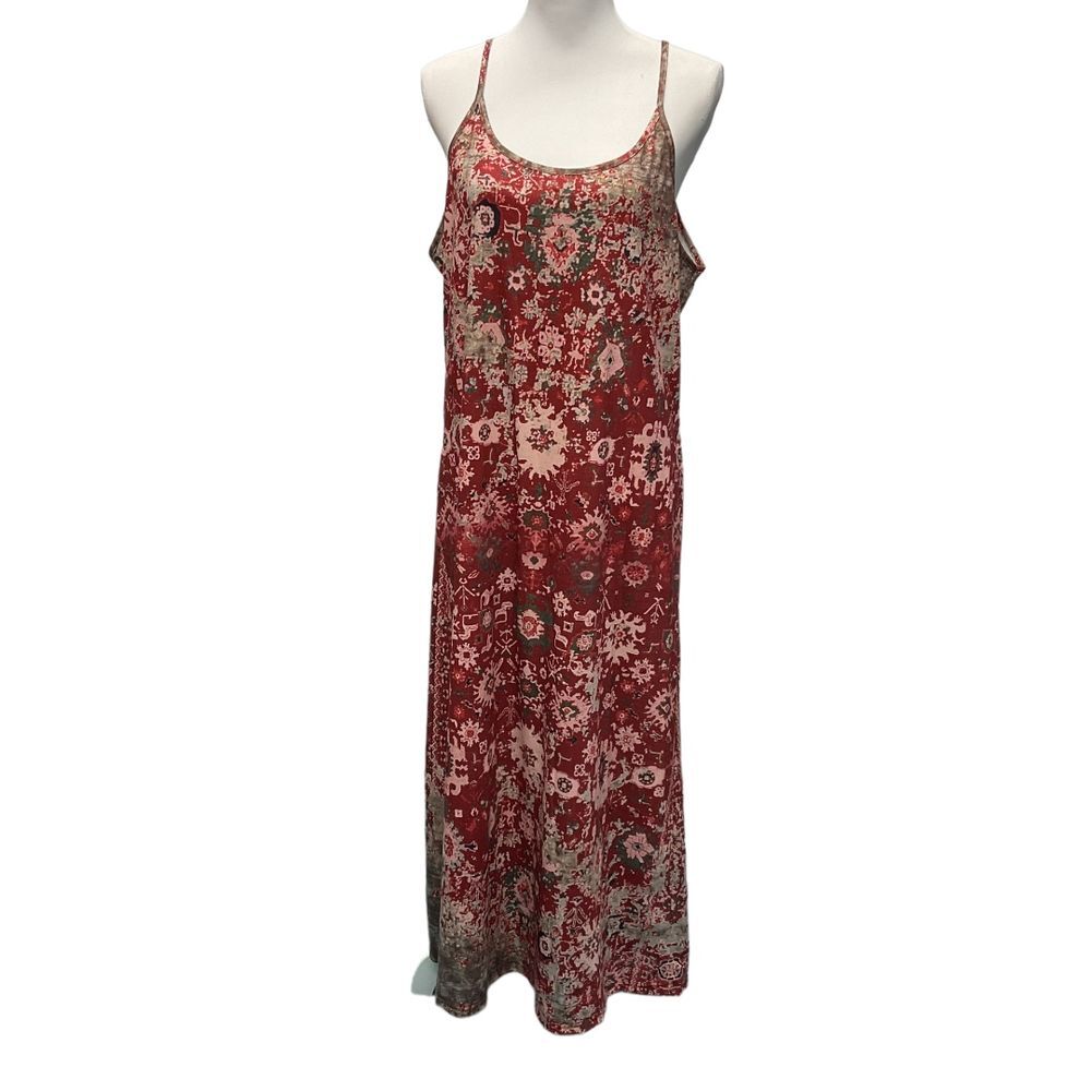 Misslook Maxi Boho Beach Vacation Abstract Red Soft Feel Flowy Dress Size L